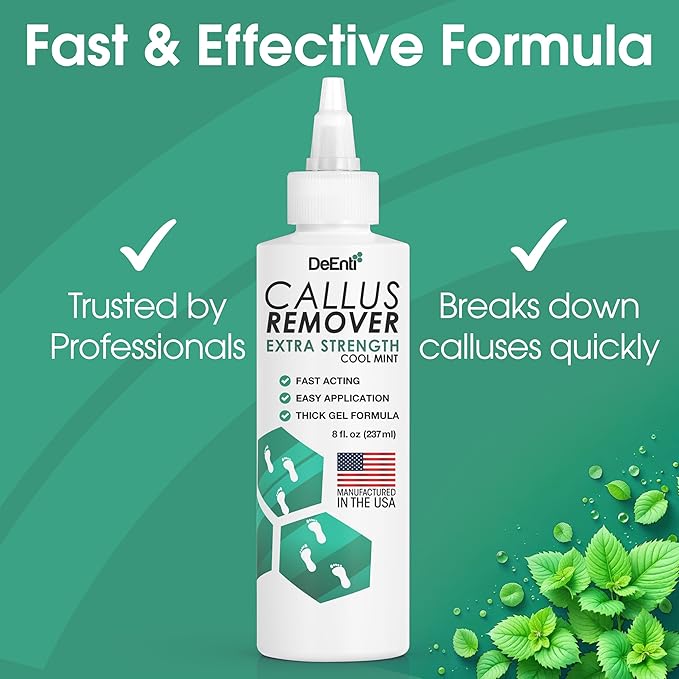 DeEnti Callus Remover for Feet, Extra Strength Foot Callus Remover Gel, 8oz Salon Grade Home Pedicure Supplies for Dry Skin, Cracked Heel, Professional Strength Foot Care, Cool Mint