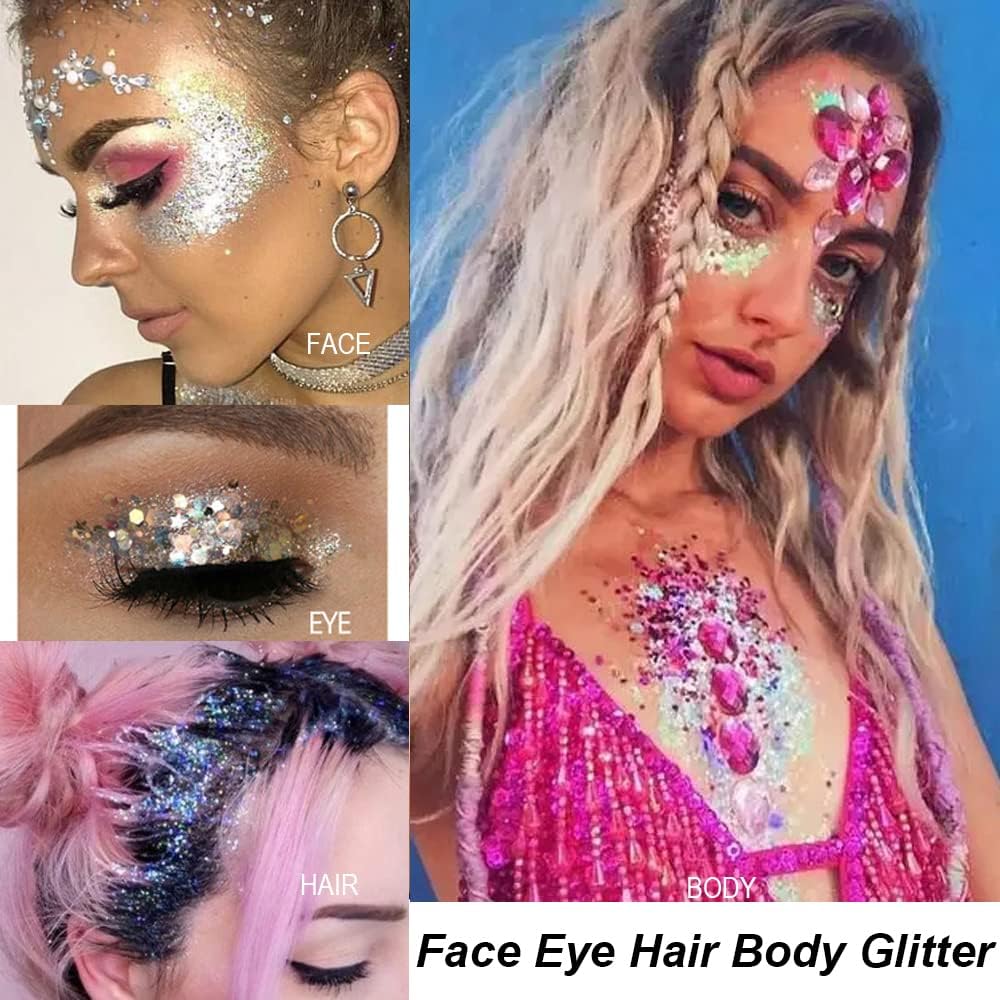 Mysense Red Body Glitter Gel, Singer Concerts Face Hair Glitter Makeup, Music Festival Rave Accessories, Chunky Glitter Mermaid Sequins, Sparkling Face Paint for Women, 30g