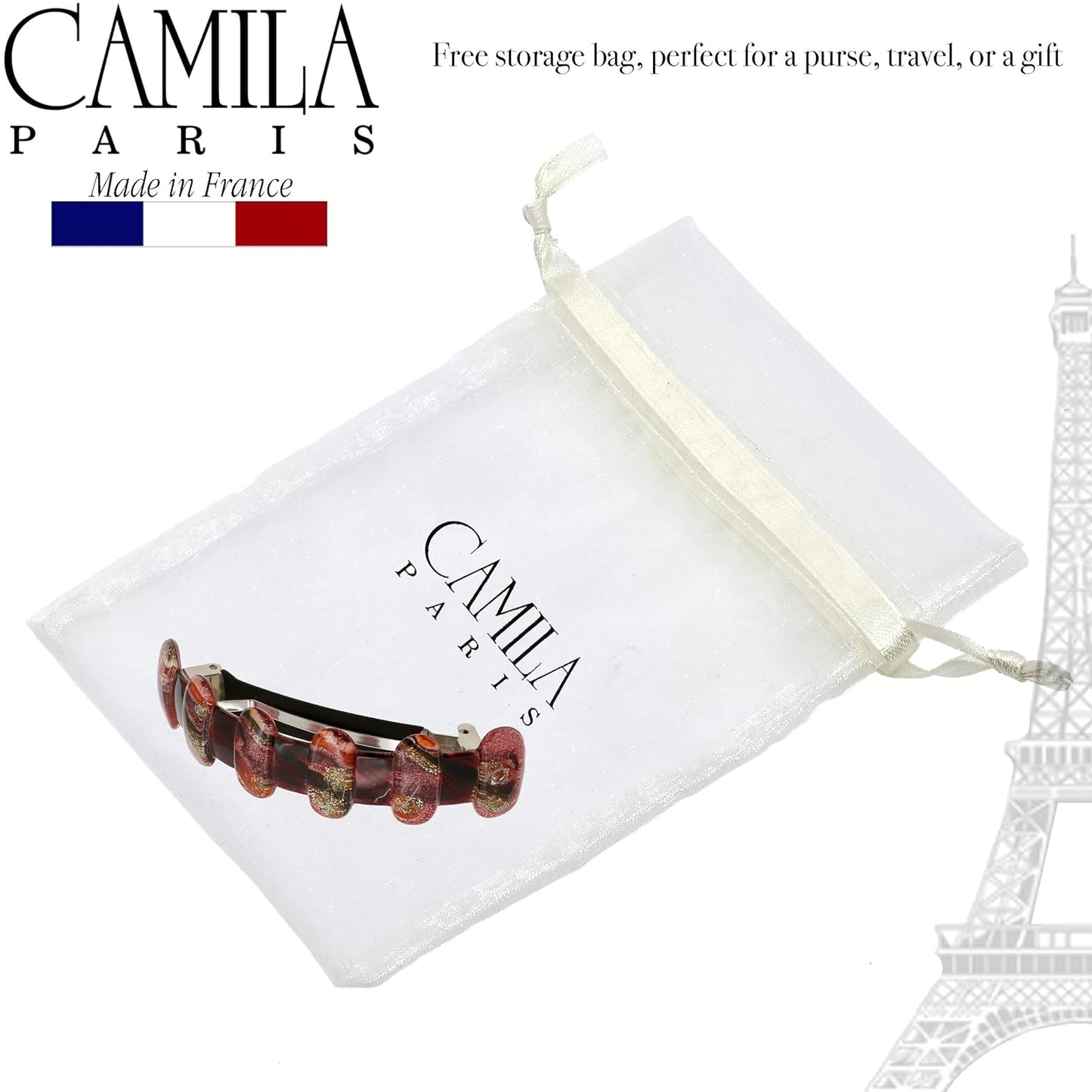 Camila Paris CP3304 French Hair Barrette Clip for Girls for Thick Curly Wavy Long Hair, Strong Hold Grip Hair Clips for Women, Automatic, No Slip Durable Styling Girls Hair Accessories, Made in France
