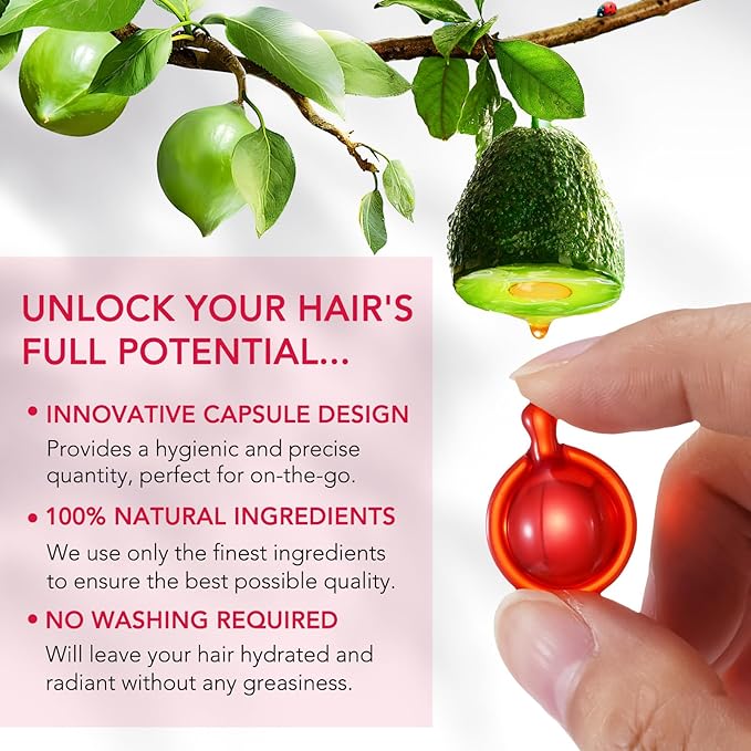 Hair Vitamin Serum Oil Capsule,Hair Treatment Serum with Vitamins A C E Pro B5 and Argan Macadamia Avocado Oils,No Rinse,and Safe for All Hair,For Men & Women(40PC)