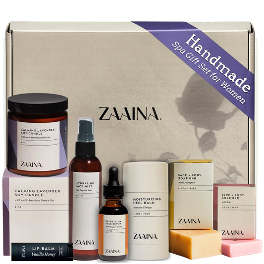 ZAAINA Spa Gift Set for Her - Relaxation Spa Kit for Women, Pampering At Home Bath and Body Self Care Spa Package, Luxury Spa Birthday Gifts for Women (PREMIUM Spa Set w/ Candle)