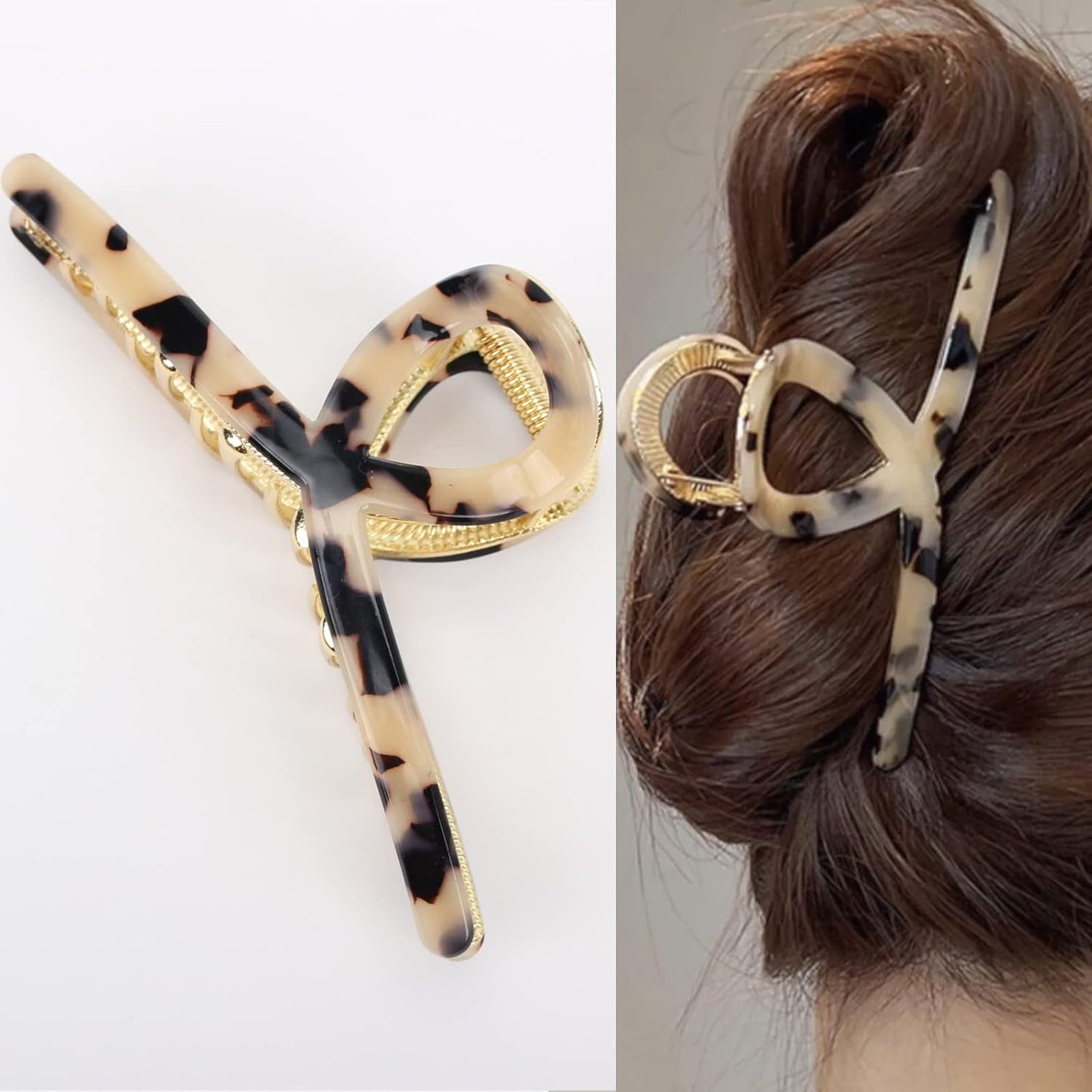 1Pack Large Metal Acetate Hair Claw Clips Big Non Slip Hair Clamp for Women Hair Accessories as Gift for Medium to Thick Hair (1pcs/box,Leopard Print)