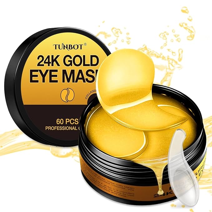 Tunbot Eye Mask - 60 Pieces - 24k Gold Eye Mask - Anti-Aging - Contains Collagen & Hyaluronic Acid - Removes Dark Circles, Puffiness & Wrinkles, Moisturizes - Home Skin Care