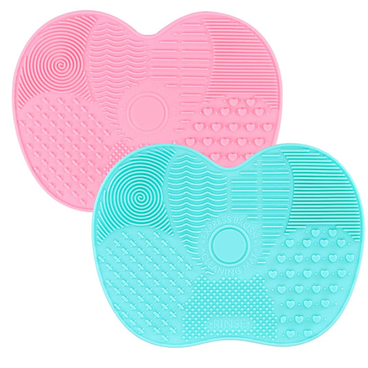 2 Pcs Silicone Make Up Brush Cleaning Mat, Cosmetic Cleaning Pads,Makeup Brush Cleaner Mats, Portable Washing Tool with Suction Cup for Makeup Cosmetic Brushes-green/pink