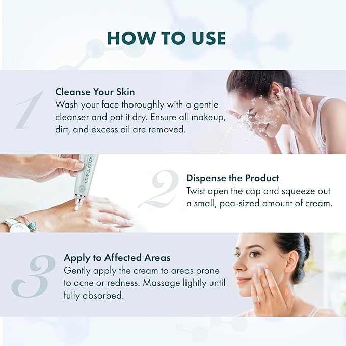 Rossy Azelaic Acid 12% Acne Cream: Advanced Redness Facial Cream - Prevents Acne Breakouts and Clears Pores for Daily Skincare - Anti-Blemish for Men and Women 50 ML