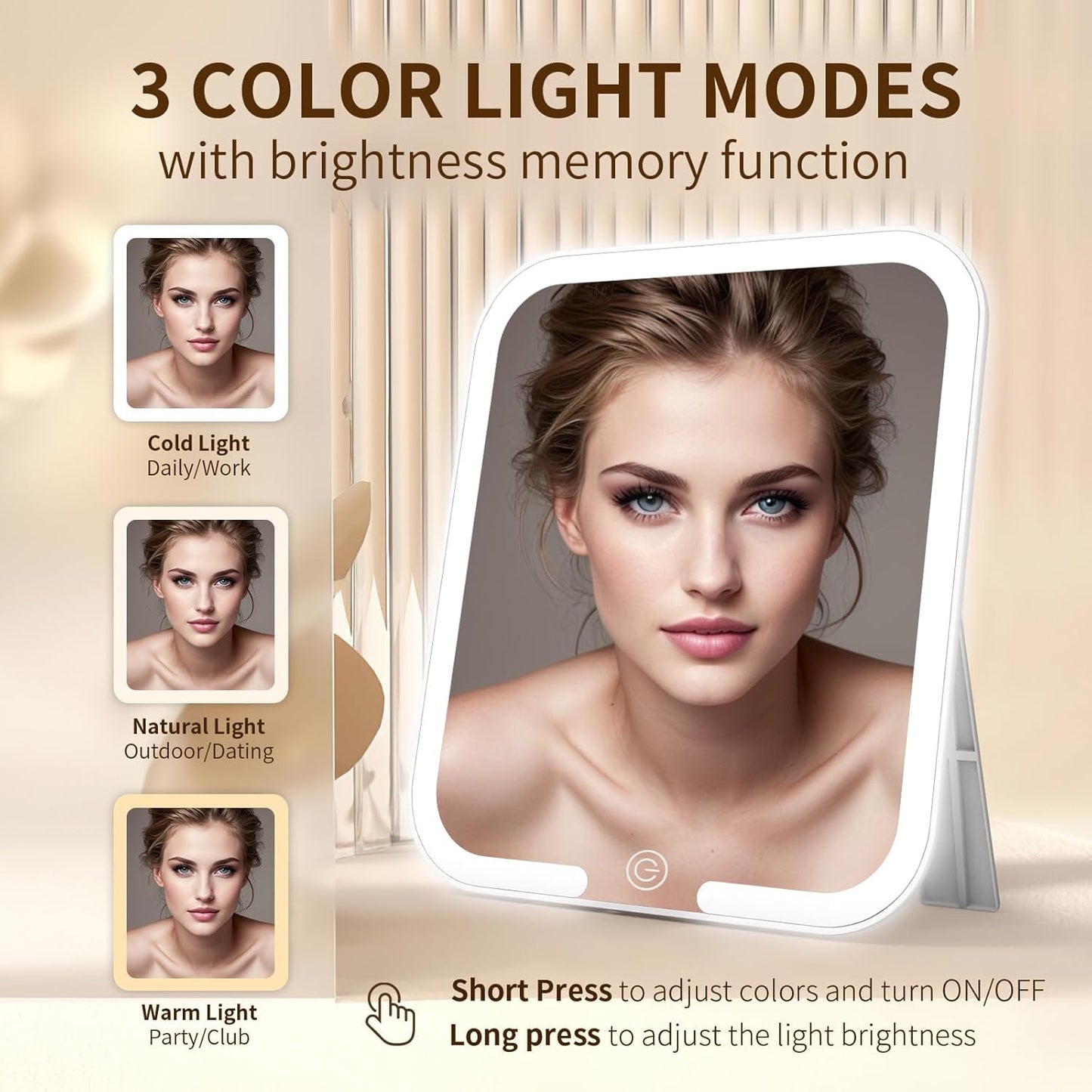 Makeup Bag with Magnetic Detachable Lighted Mirror, Travel Makeup Bag with Mirror 360° Angle, PU Leather Makeup Organizer Bag with Mirror and Lights, Portable Cosmetic Case Accessories Train Case Gift