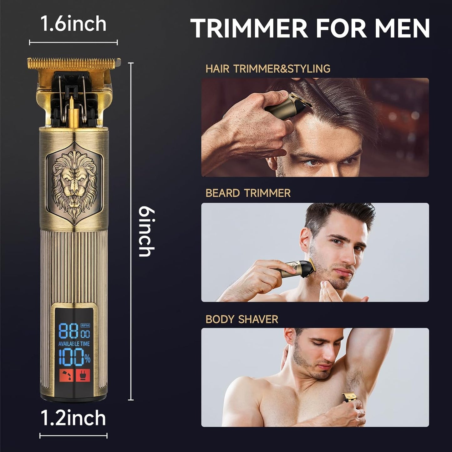 T-Blade Trimmer for Men Professional Hair Clippers Barber Beard Trimme Hair Trimmer with LCD Display T Liners Cordless Zero Gapped Shavers Edgers Clipper for Hair Cutting