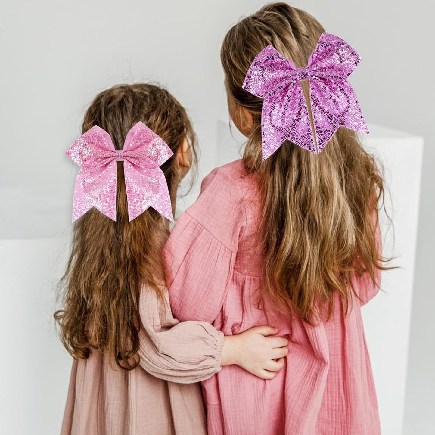 Large Big 7 Inch Glitter Bow Clip Sequin Bling Party Hair Accessories for Women Teens Girls Kids 2 Pcs (Pink, Light Purple)