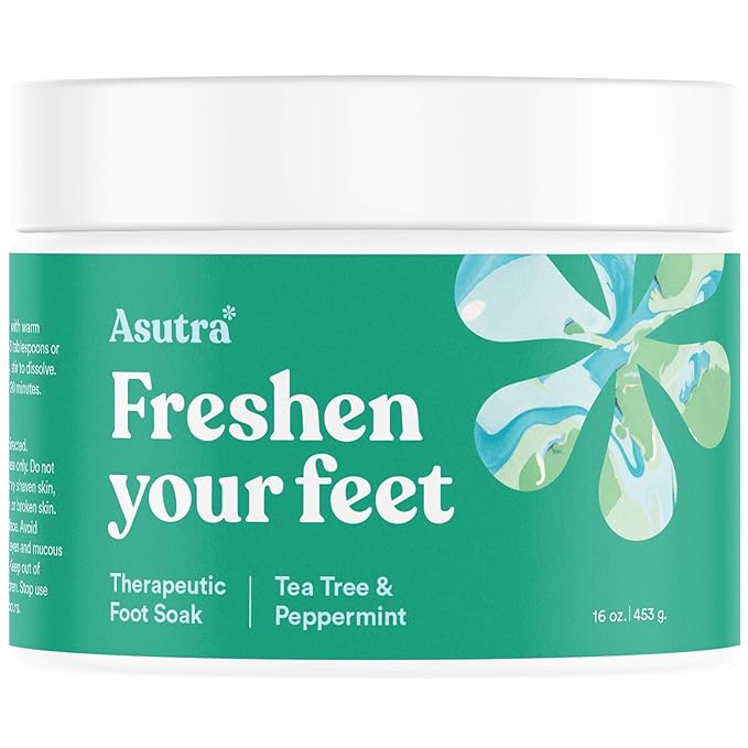 ASUTRA Invigorating and Therapeutic Foot Soak + Pedicure Pumice Stone (Dead Sea Salt w/Tea Tree & Peppermint Oils), 16 oz - Helps to Soften Calluses, Corns, and Cracked Feet