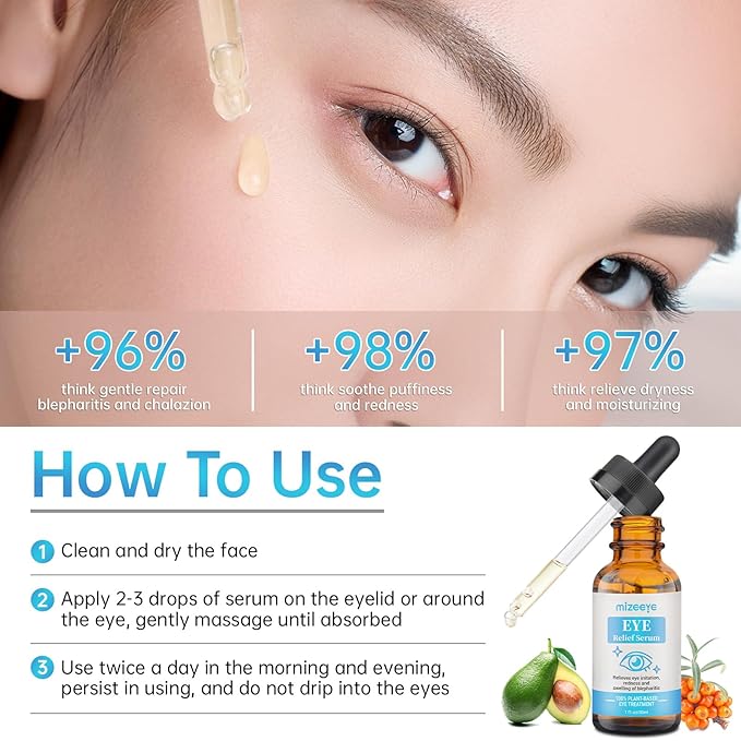 Eye Serum For Chalazion & Blepharitis Treatment, 2 PCS Chalazion Remover For Eyelid Treatment, Eyelid Serum With Avocado Oil, Sea Buckthorn Oil & Caffeine, Relieve Puffiness and Eye Fatigue