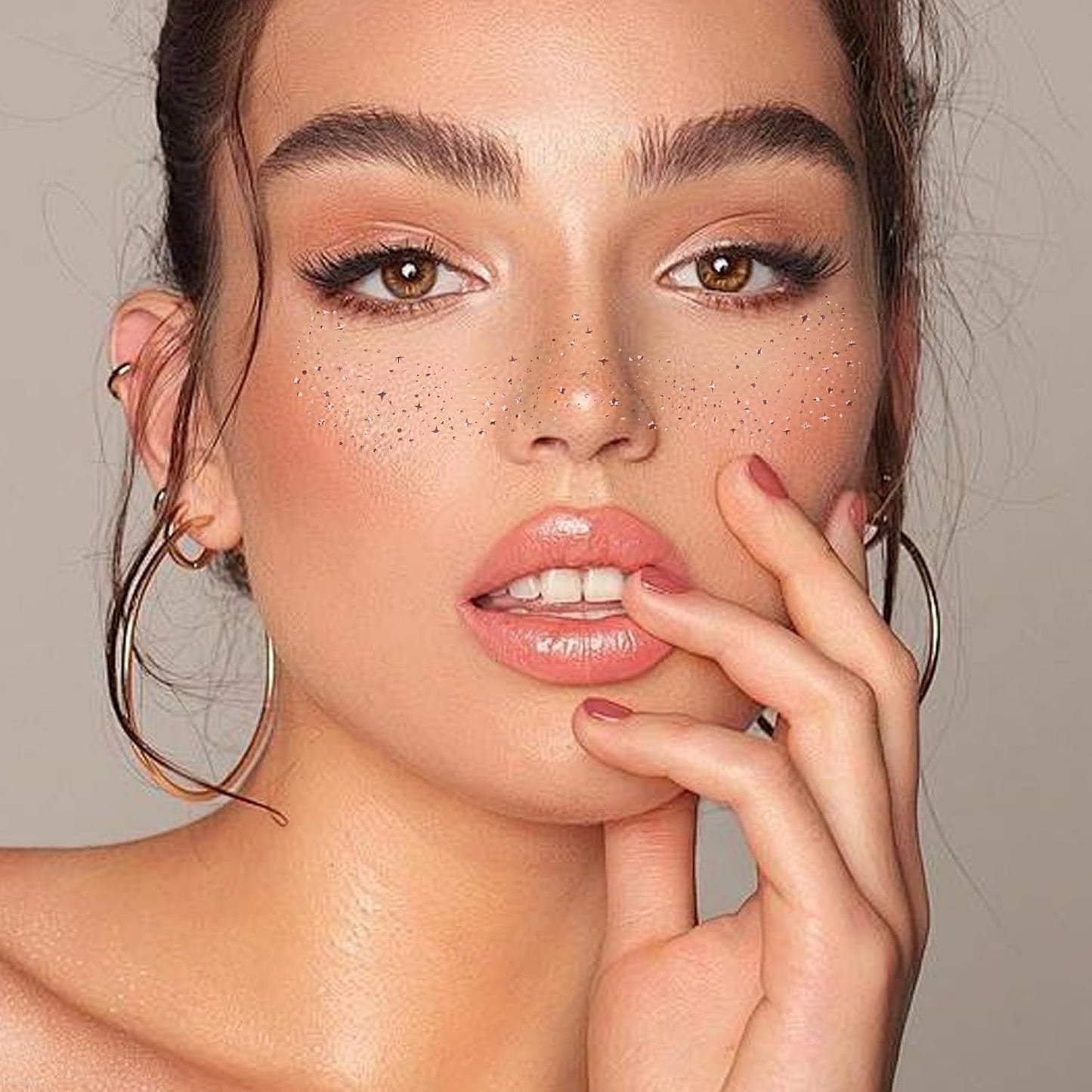 Face Glitter Patches Tattoos, 12 Sheet Glow Up Makeup Speckles Cute Face Glitter Accessories for Women