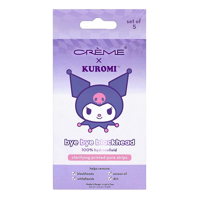 The Crème Shop Kuromi Bye Bye Blackhead Printed Pore Strips | Nose Pore & Blackhead Strips | Pore Cleaner Blackhead Remover for Face | Blackhead Remover for Nose (Pack of 5)