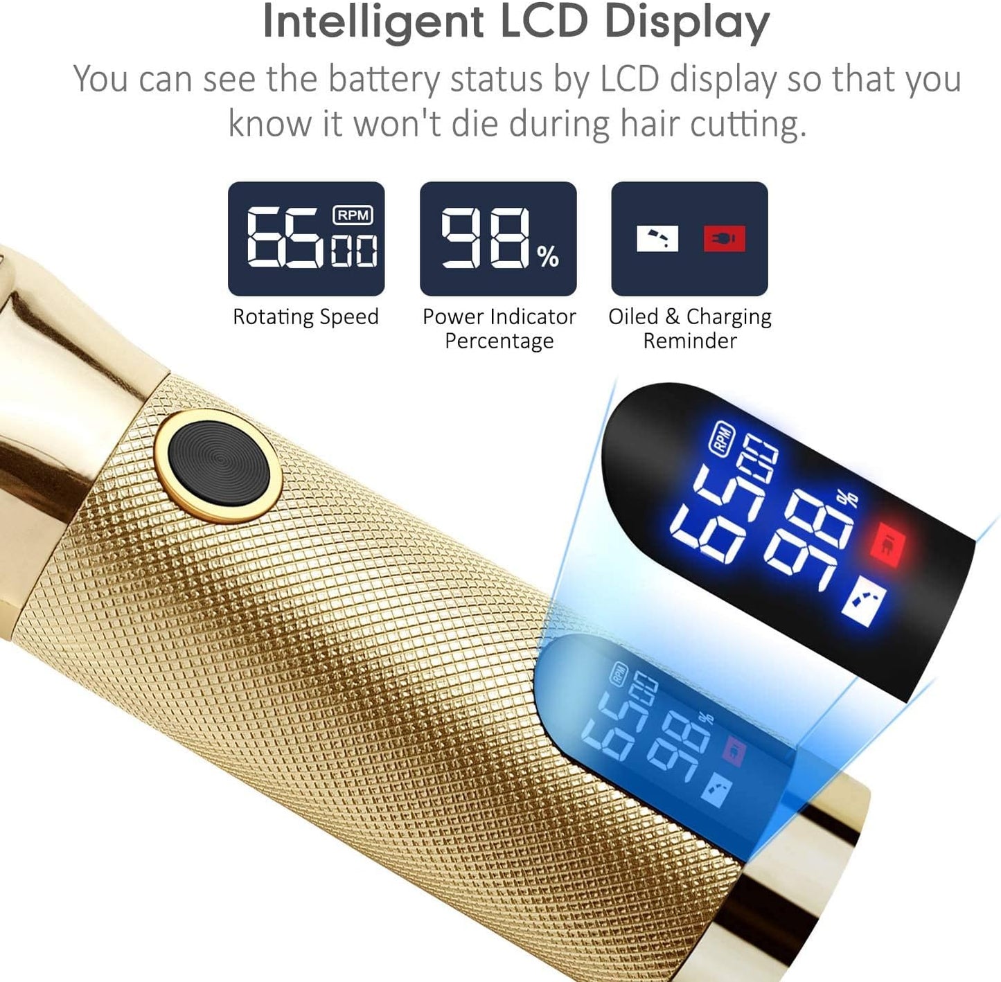 Professional Hair Trimmer Cordless Outlining Trimmer T Liners Clippers for Men Rechargeable LED Display Zero Gapped Trimmers for Barbers（Gold