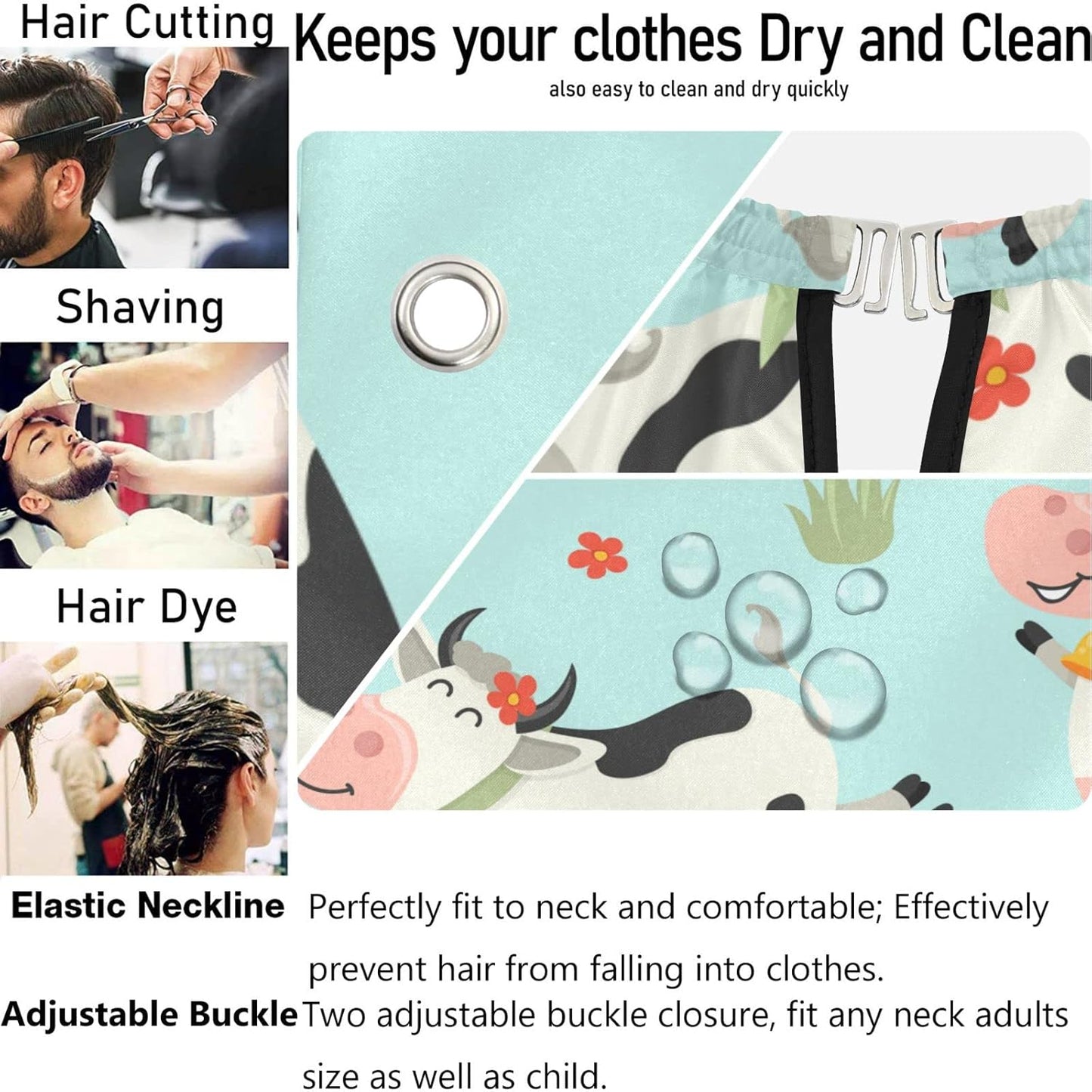 visesunny Barber Cape Cute Cow Character Polyester Hair Cutting Salon Cape Apron Anti-Static Haircut Water-Resistant Shaving Cloth Beard Shaving Bib Hairdressing Cape