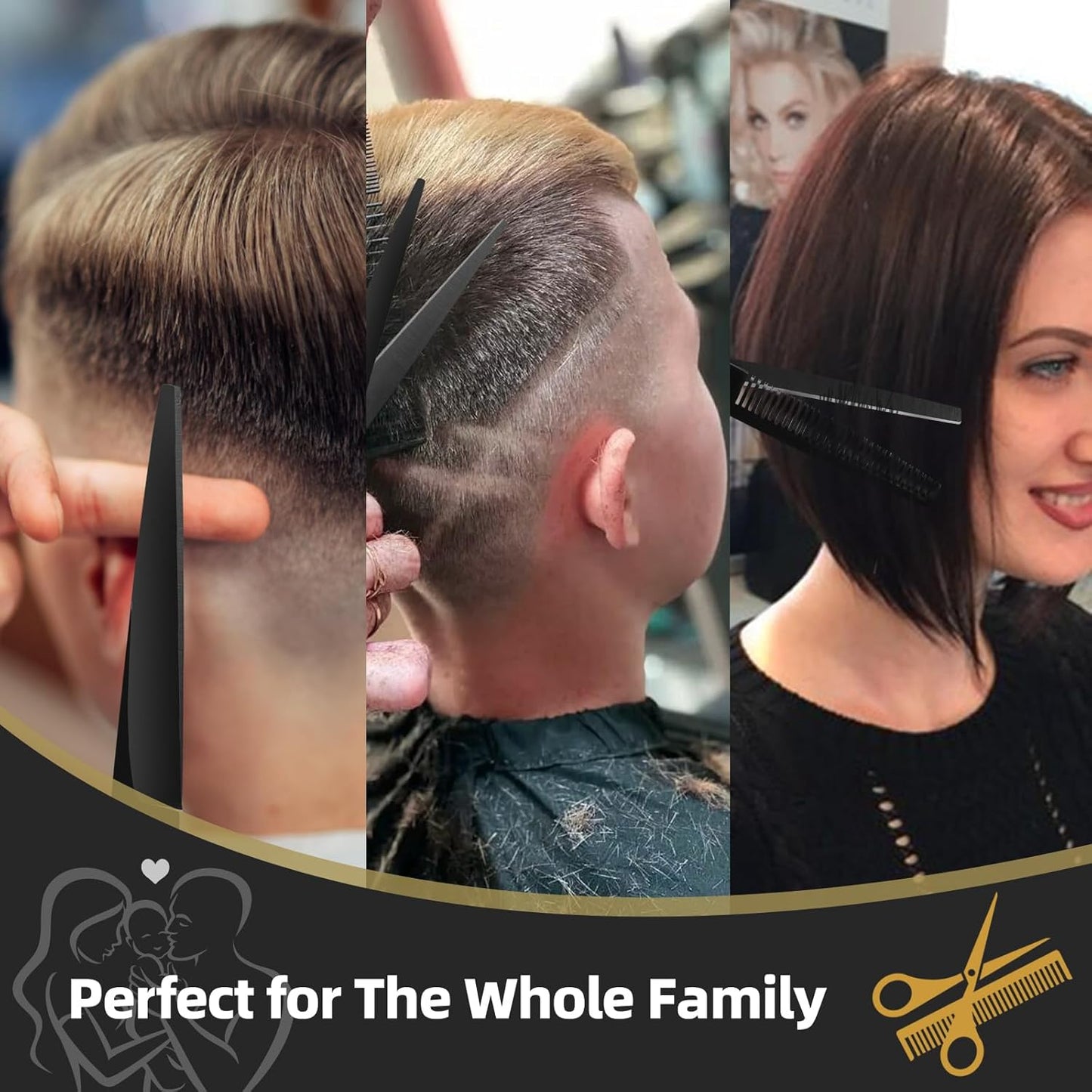 Hair Cutting Scissors Kit with Razor, Leather Case, Barber Hair Cutting Shears Thinning Blender Scissors for Professional Hairdresser or Home Use (Black)