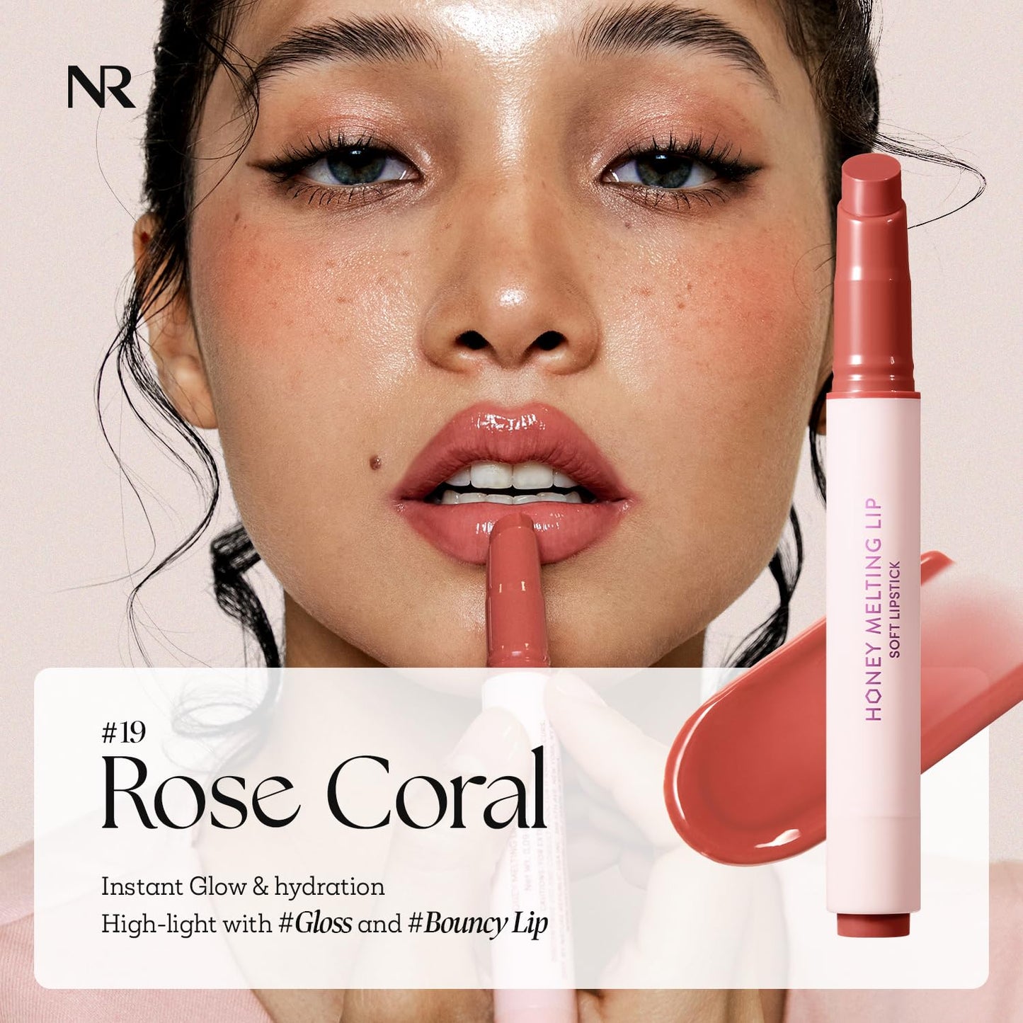 Nature Republic HONEY MELTING LIP (19 ROSE CORAL) SOFT LIP STICK, Hydrating Gloss, Moisturizing balms, Sheer tint, Shine & Nude, Glowy Finish, korean make up, Stocking Stuffers