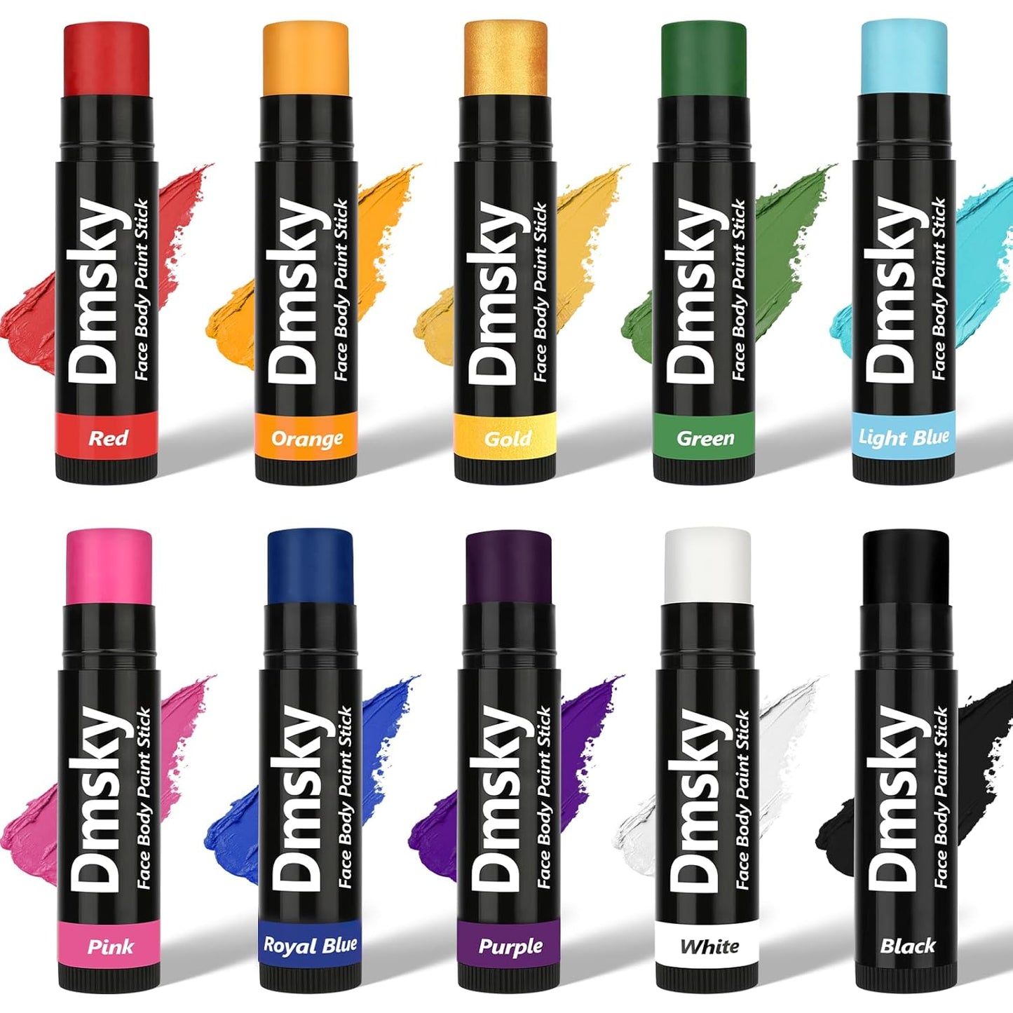 Dmsky 10 Packs Eye Black Sports Stick for Football, Baseball, Softball-Anti-Glare Face Body Paint Stick Kit,Water-Proof Eye Sports Paint Sticks,10 Color Eyeblack Painting Kit for Athletes & Fans