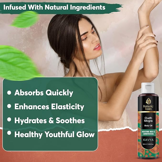 Ayurveda Body Oil With Oudh & Mogra, Organic Body Oil After Shower, Moisturizing & Hydrating Natural Body Oils For Women And Men, 3.38 Fl Oz