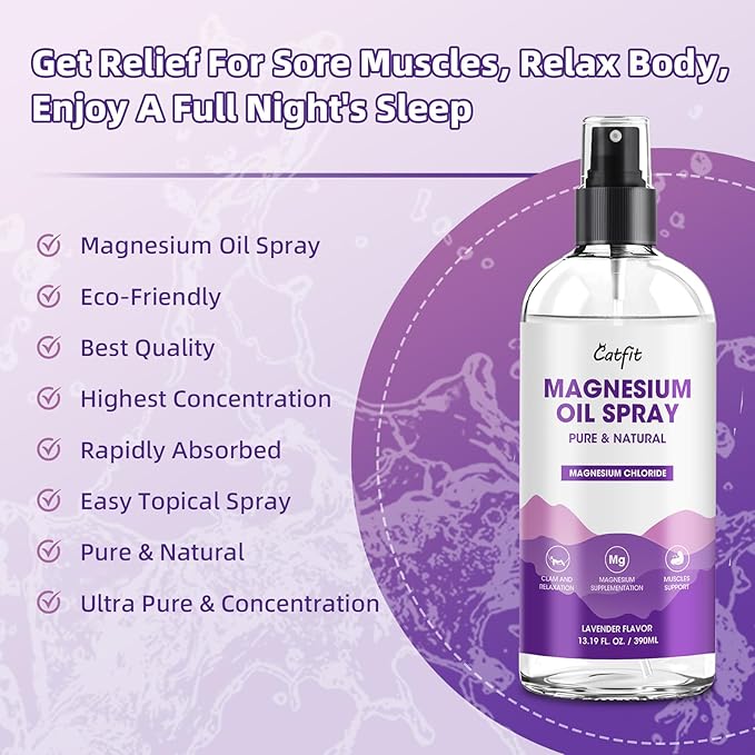 Magnesium Oil Spray - Pure & Natural Magnesium chloride Oil - Topical Magnesium Spray for Feet and Sleep, Soothing Muscles, Mood Support - High Absorption - Lavender Flavor 390ml(13.19 Oz)