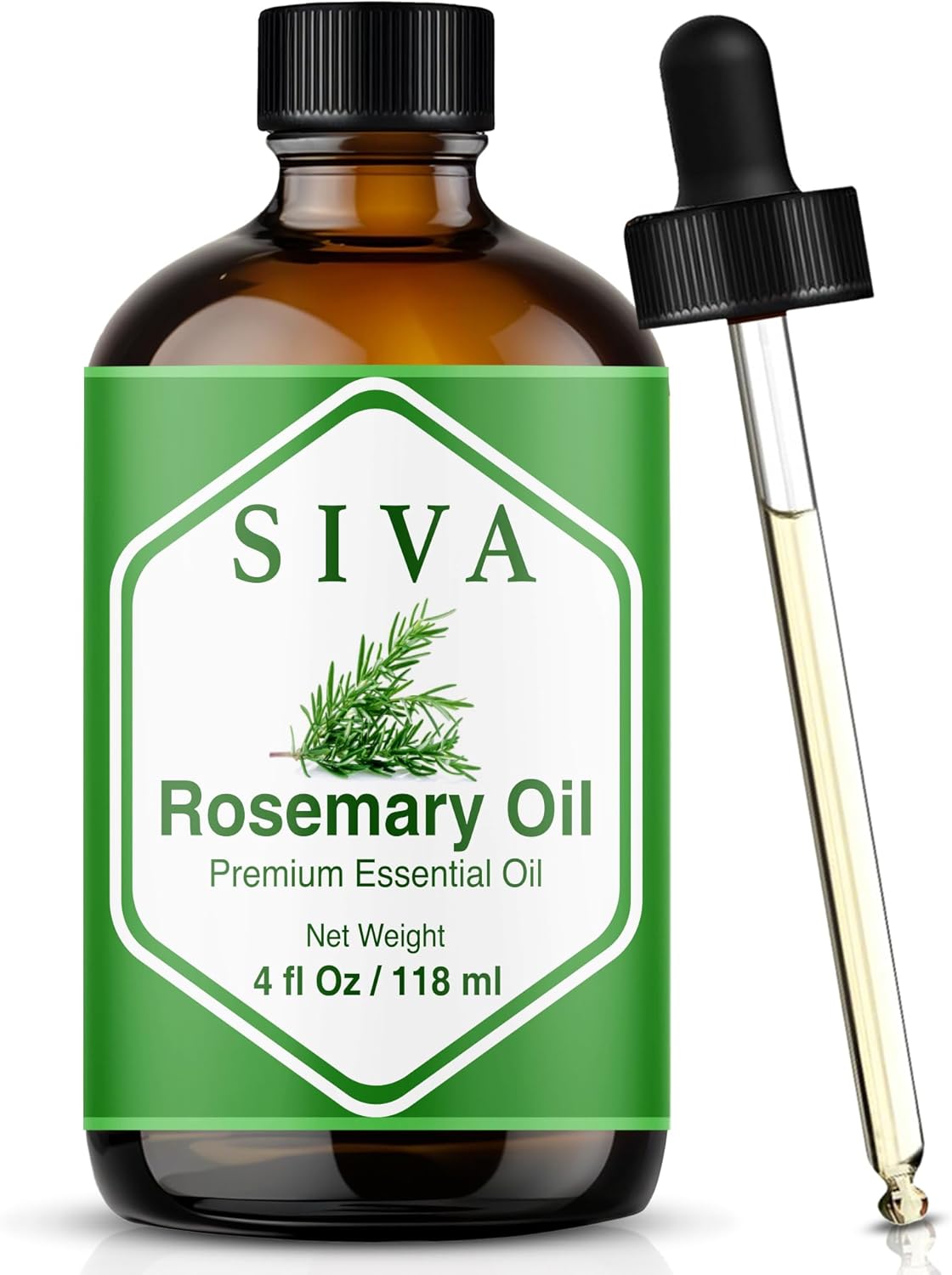 Siva Rosemary Essential Oil - 4 Fl Oz – 100% Natural Rosemary Oil - for Diffuser, Face, Skin Care, Aromatherapy, Hair Care, Scalp and Body Massage - with Dropper