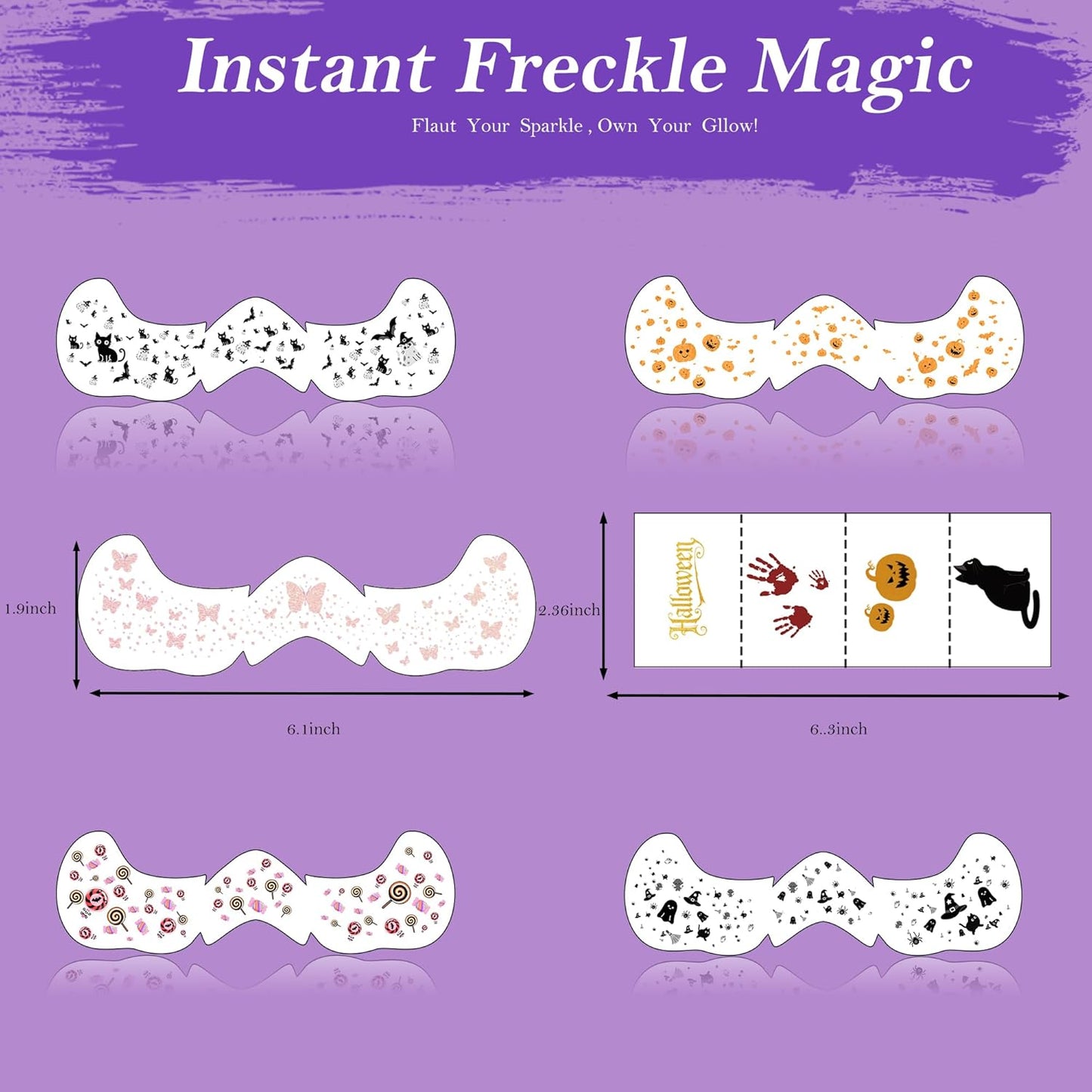 Halloween Face Glitter Freckles Tattoo,Temporary Tattoos Makeup Patches, Body Glitter Fake Freckles Stickers for Kid Halloween Decor,Theme Party,Bats Witch Pumpkin Rave Accessories,30 PCS
