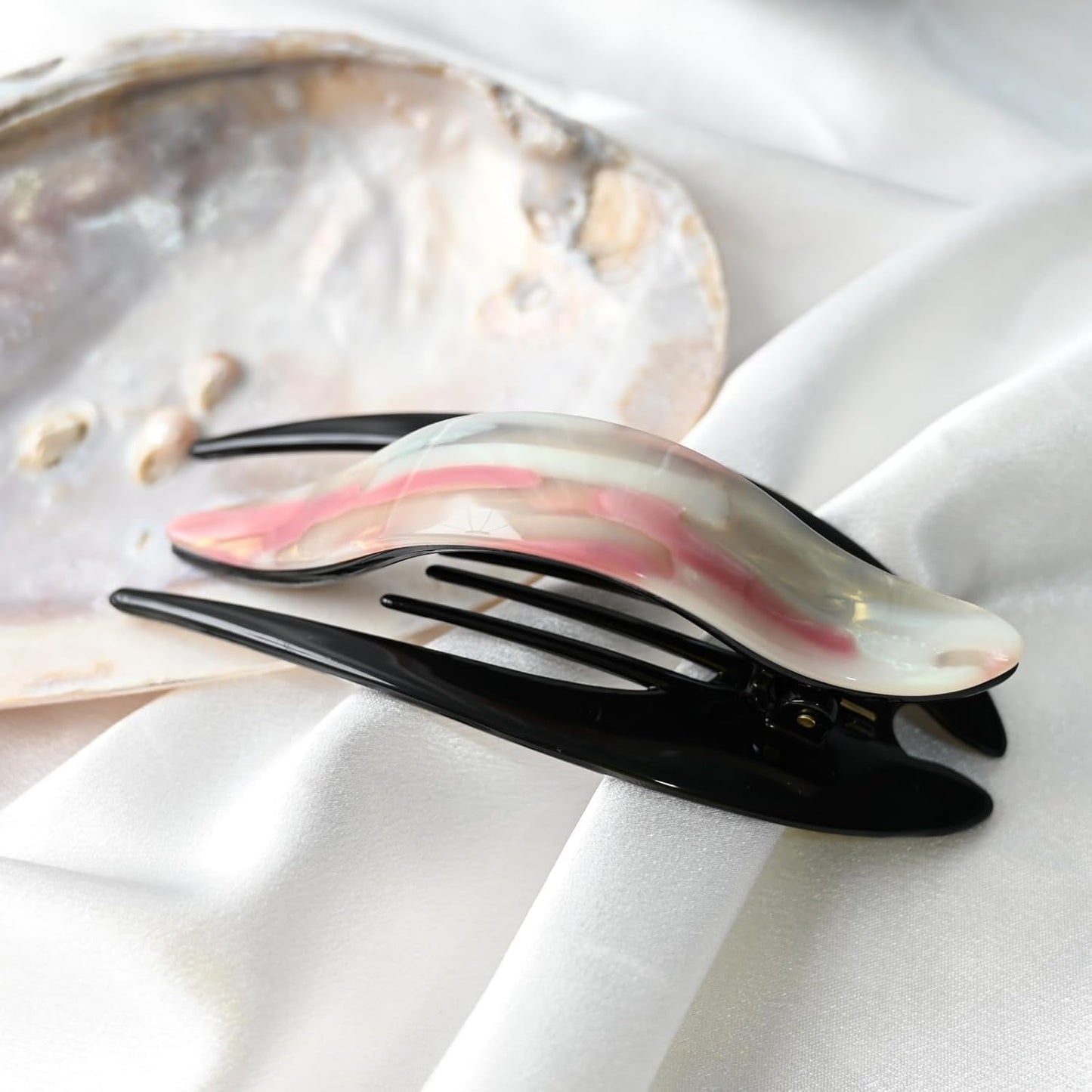 Handmade Celluloid French Design Tortoise Shell Barrettes Side-slide Opening Duck Luxury Fashion Accessories Hair Clip Claw for Women (mousse pink)