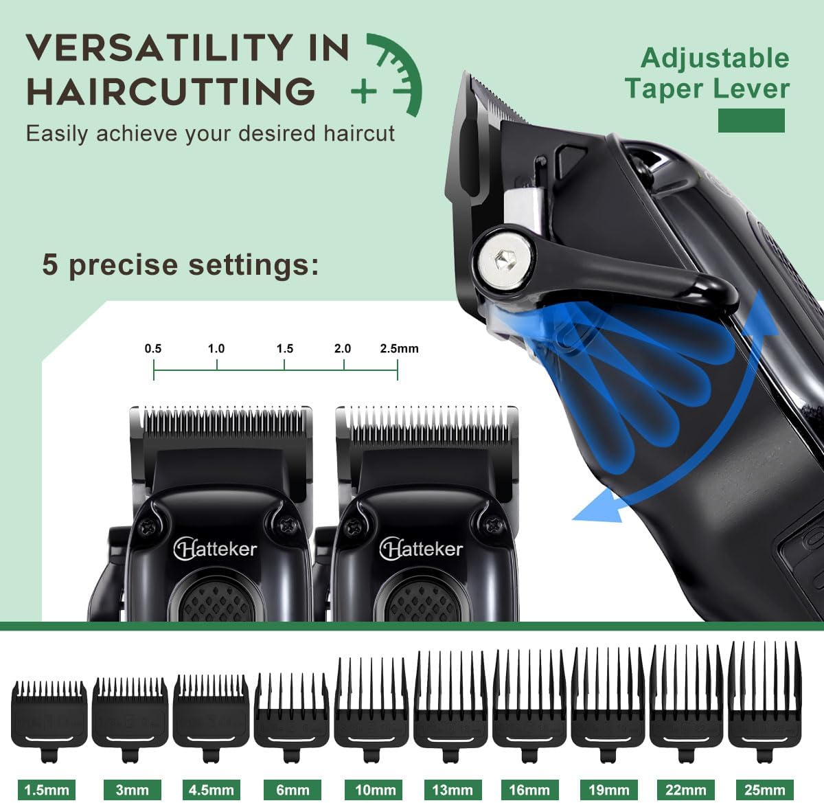 Hatteker Hair Clippers for Men Professional,Clippers and Trimmers Set T-Blade Barber Clippers Set Cordless Clippers Grooming Kit Rechargeable Beard Trimmers Type C Barbers Haircut Kit Green