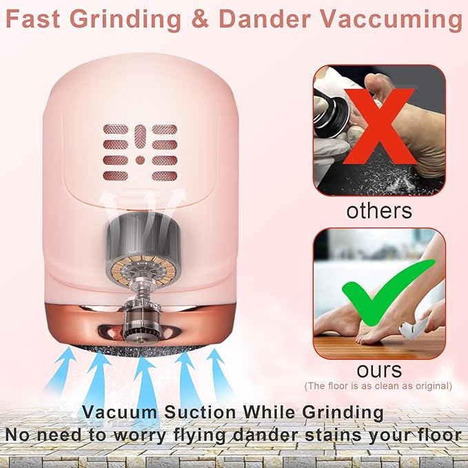 Electric Callus Remover for Feet (with Dander Vacuum Cleaner), Rechargeable Foot Callus Remover Pedicure Tools Foot File, Professional Foot Care Kit Deadskin Remover with 9Heads&2Speed,LCD Display