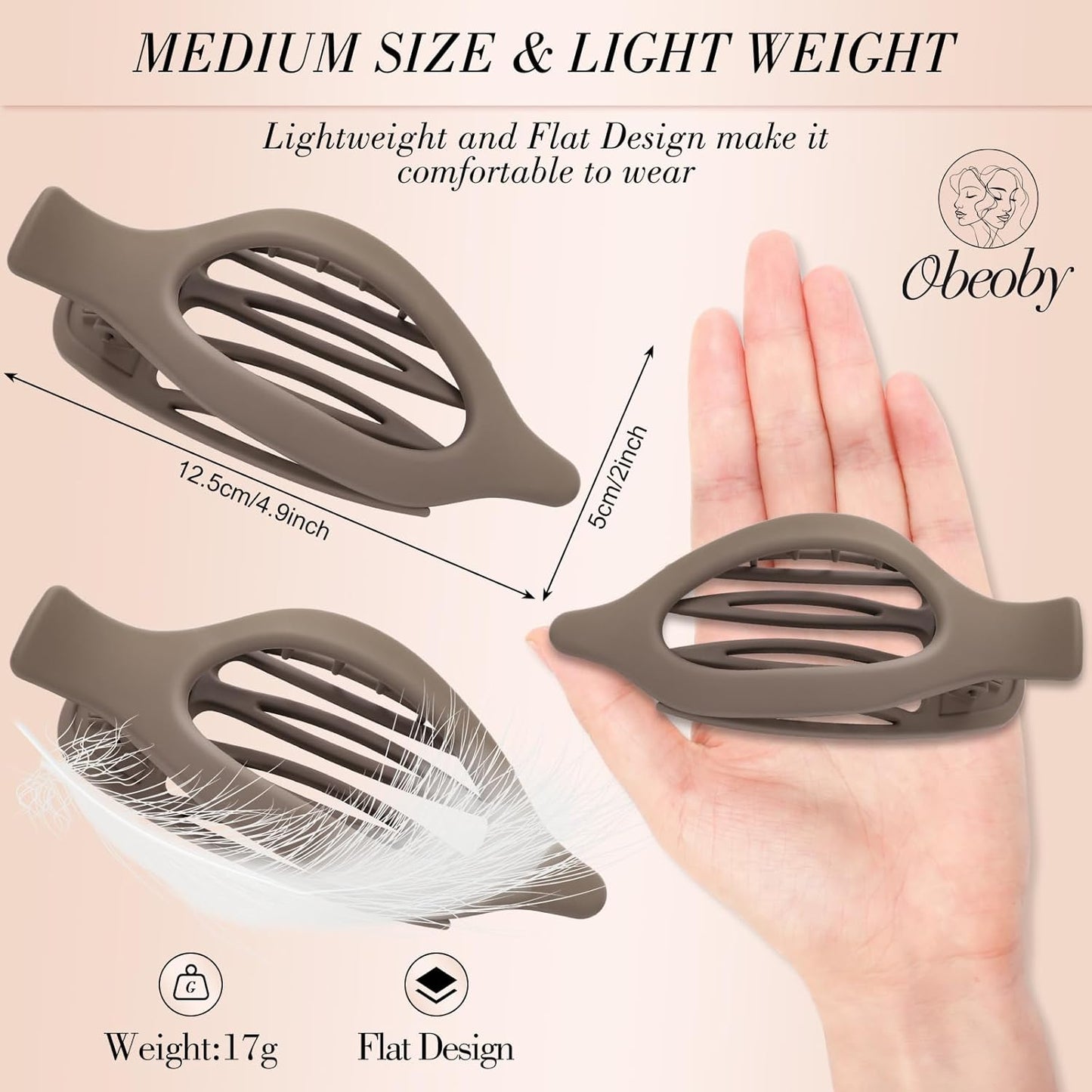 Obeoby 6 PCS Flat Hair Clips for Women, French Flat Claw Clips Large Medium Hair Barrettes Accessories Stocking Stuffers Christmas Gifts (Neutral)