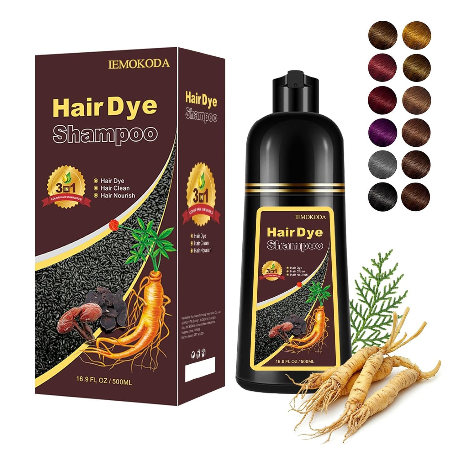Dark Brown Hair Dye Shampoo 3 in 1, 100% Gray Reducing, Instant Hair Color for Gray Hair Coverage, Natural Shampoo Hair Dye for Women & Men, Easy To Use & Lasts 3-4 Weeks & All Hair Types, 16.9 fl.oz