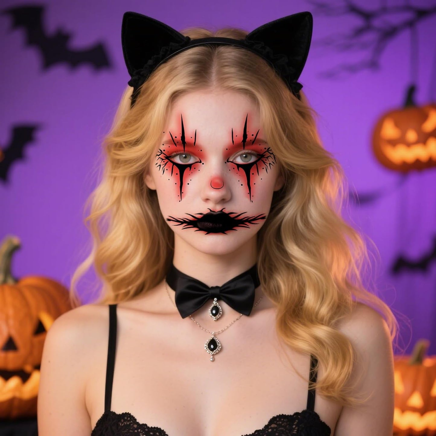 Halloween Face Tattoo, Face Tattoos with Scar & Blood Eye Design, Face Temporary Tattoo Sticker, Temporary Makeup Tattoo Stickers,Perfect for Halloween Stage Masquerade Party 8Pcs