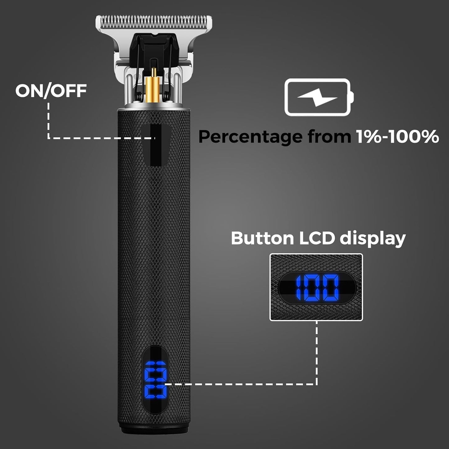 Professional Hair Trimmer for Men, Beard Trimmer Hair Clippers for Men, Cordless Rechargeable Hair Trimmer Metal Body Cutting Grooming Kit,Beard Shaver Barbershop (Black with LCD)