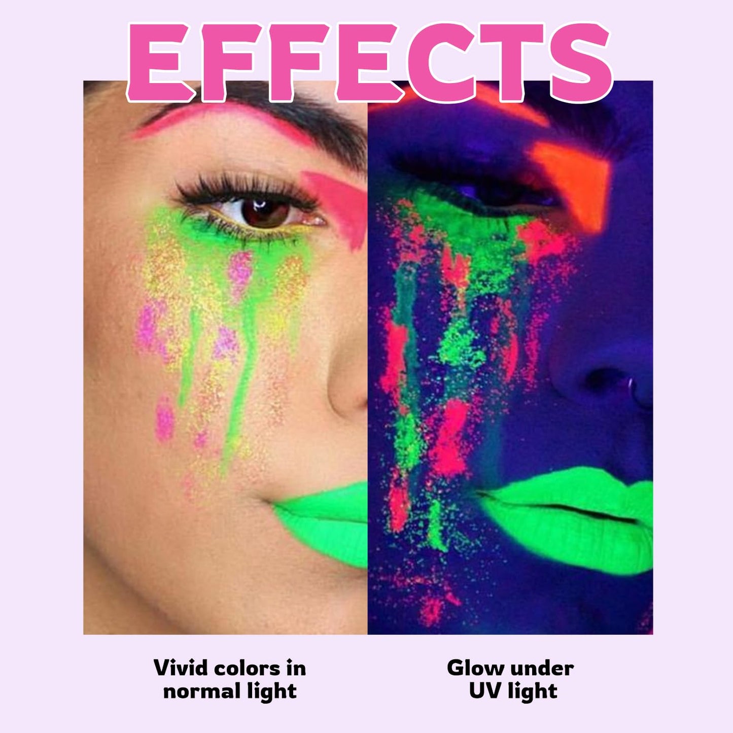 YOUNG VISION 2-PACK Water-Activated Face & Body Paint Palette Set – Neon Fluorescent, Glow Under UV and Blacklight, FX Makeup for Face Painting, Blacklight Glow, Eyeliner, and Body Art