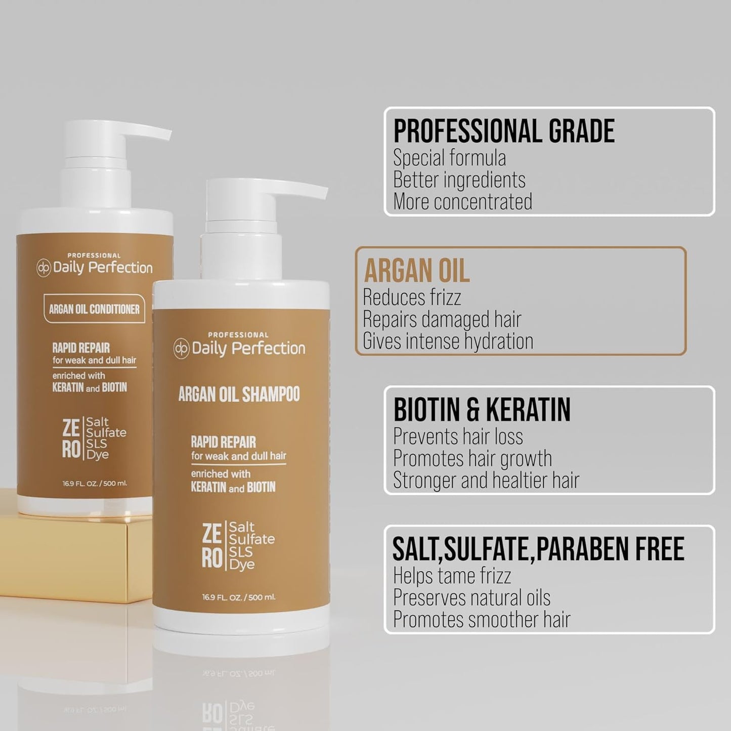 (dp) Argan Oil Shampoo & Conditioner – Repair & Protect Damaged Hair – Clean + Salon-Grade Formula with Biotin & Keratin