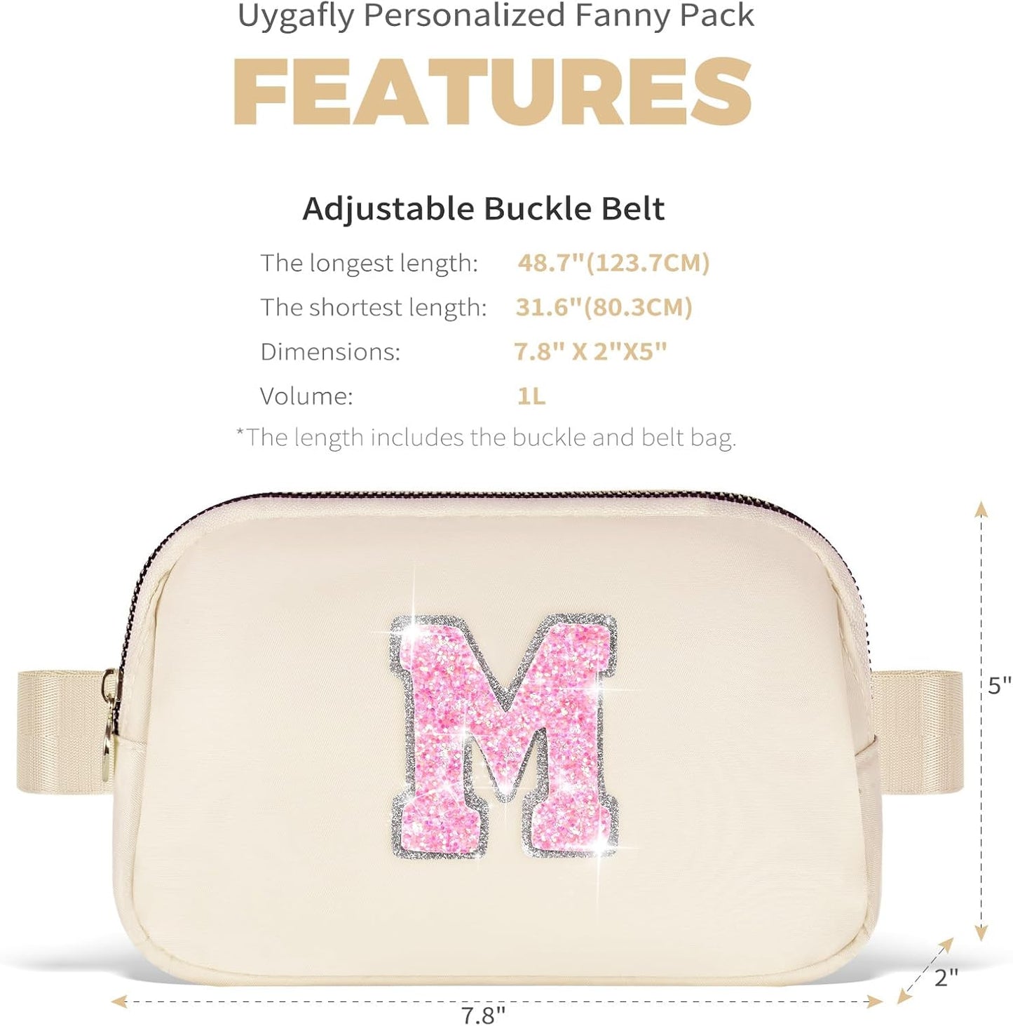 Fanny Pack Belt Bag Crossbody Bags with Initials Letter Patch Trendy Stuff for Teens Cute Stuff Birthday Gifts for Teenager Girls | Khaki,Initial M