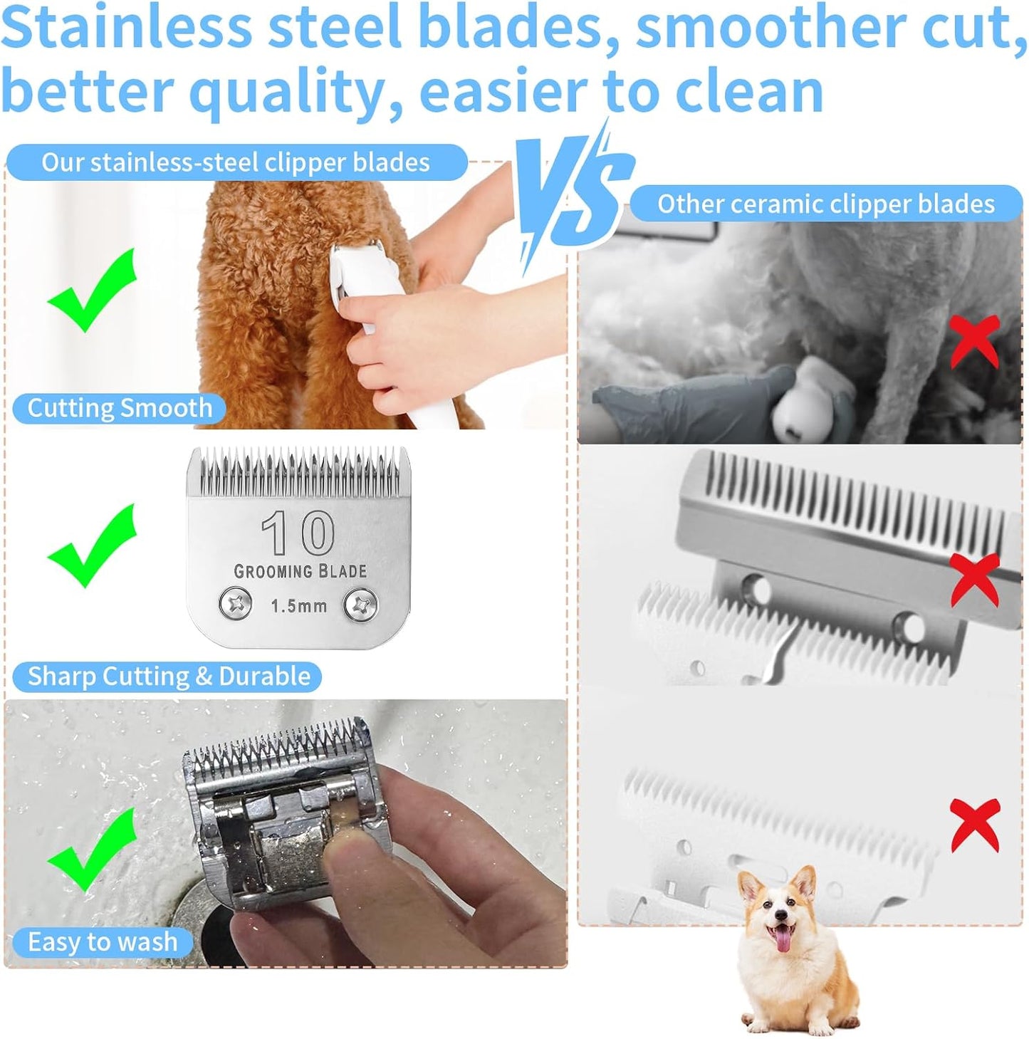 Size 4FC+5FC+7FC Detachable Dog Grooming Blades, Compatible with Andis, Oster A5, Wahl KM10 Series Clippers, Silver (3 Packs)
