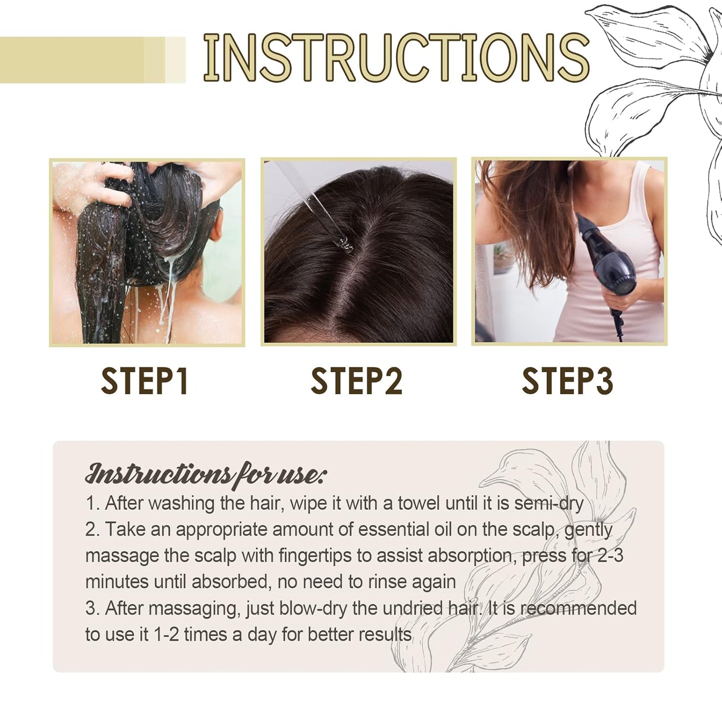 Rosemary Hair Growth Oil for Dry, Damaged & Thin Hair, Nourishing Unisex Formula (3 x 60ml)