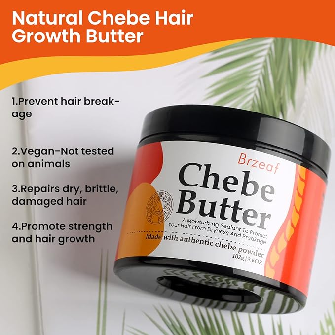 Brzeaf Vegan Chebe Butter for Hair Growth With Rosemary Oil 3.6 Oz [All-Natural Ingredients, Moisturizing, Thickening, for All Hair Types, Deep Conditioning]