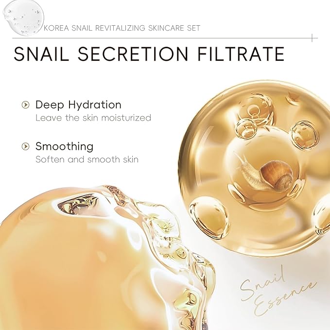 Snail Korean Skin Care Set - All About Snail Mucin Kit, Skin Care Kit with Cleanser, Toner, Serum, Eye Cream, Face Cream, Facial Kit for Women & Girls Hydrating Skin, TSA-Friendly Sizes 5Pcs