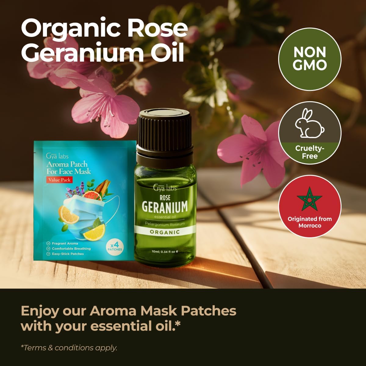 Gya Labs Organic Rose Geranium Essential Oil - 0.34 Fl Oz - for Skin, Hair, Diffuser, Aromatherapy, DIY Candle Making Scents