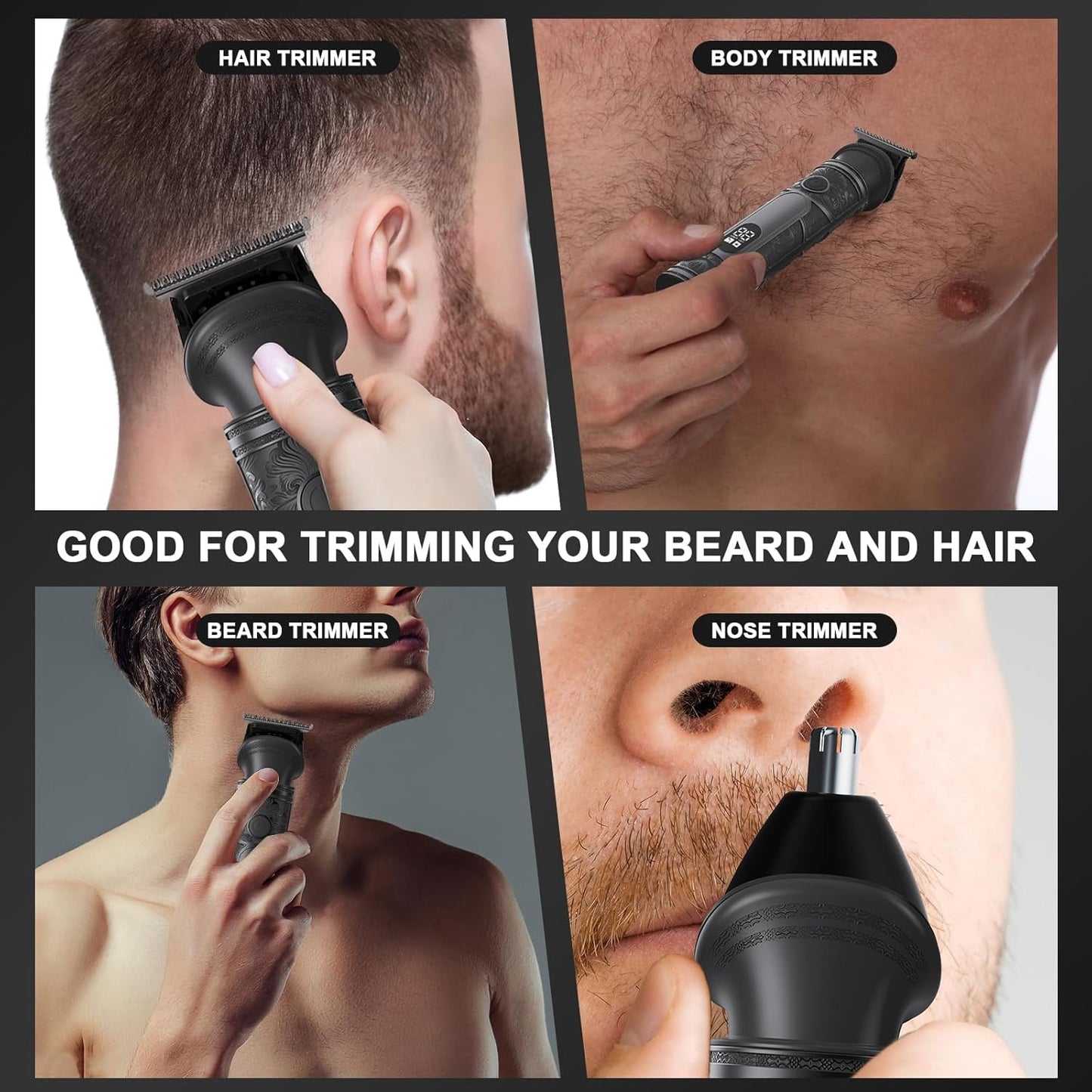 Professional 3-in-1 Beard Trimmer & Hair Clipper Kit for Men - Electric Shaver for Head, Face, Body, Nose & Ear Hair Grooming- Rechargeable Cordless, LCD Display - Perfect Men's Gift