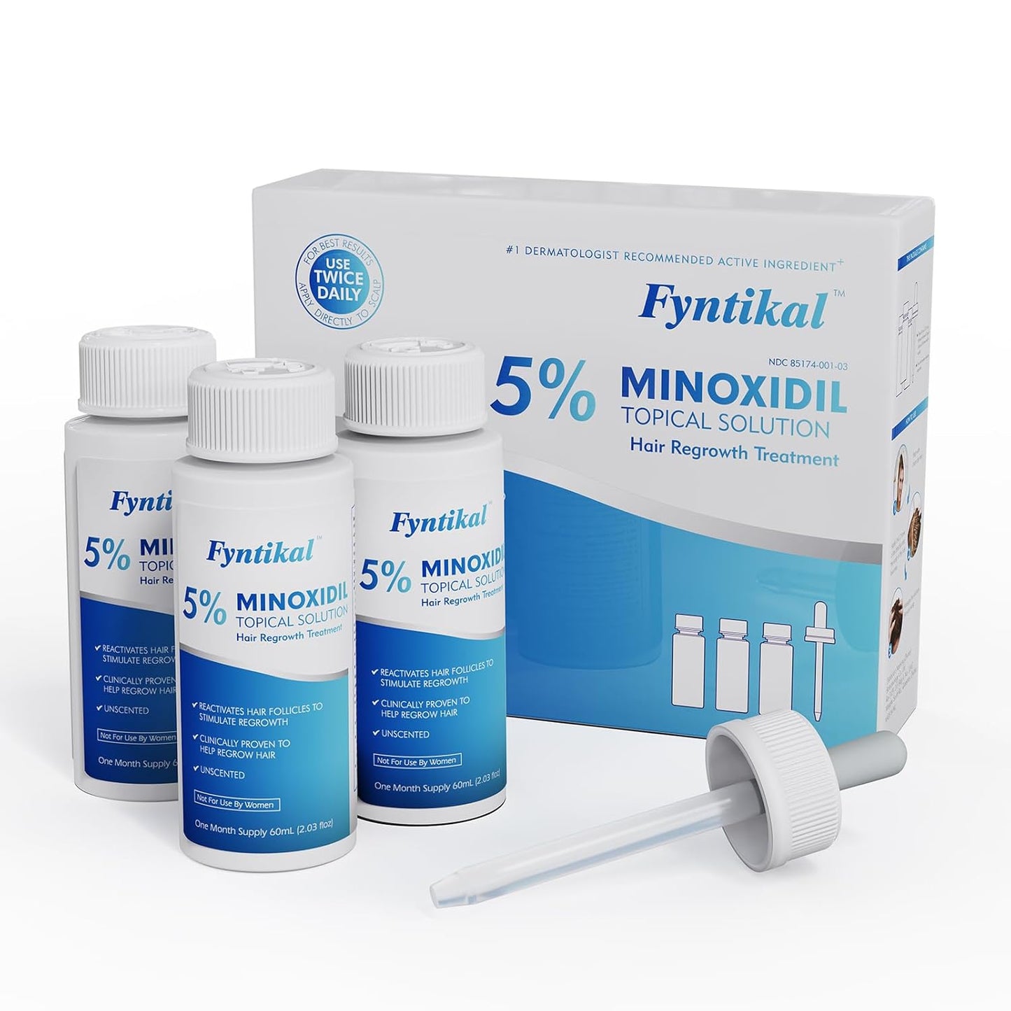 Fytikal 5% Minoxidil for Men Hair Regrowth Treatment, Extra Strength Topical Solution for Thinning Hair & Balding, Beard Growth Enhancer, Non-Greasy Fast-Absorbing Formula, 3-Month Supply