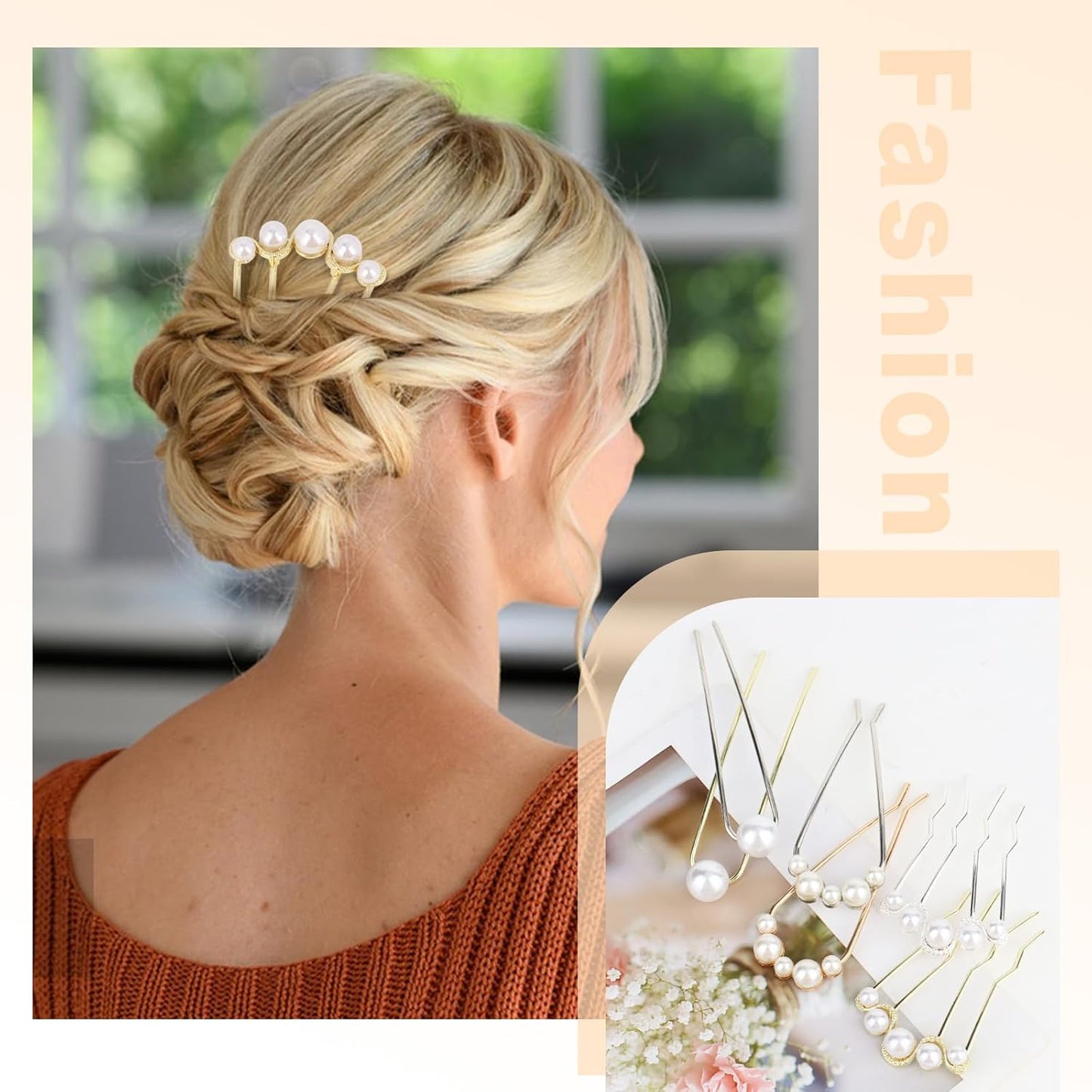 Pearl French Hair Pin Metal Gold Silver Hair Pins for Women Buns U Shaped Hair Pins for Women Girls Styling Hair Fork for Thick Thin Hair Accessories