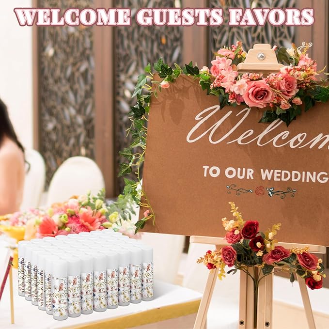 50 Pcs Wildflower Wedding Bridal Shower Gifts Bulk Floral Lip Balm Baby Shower Party Favors Thank You Appreciation Gifts for Women Tea Bachelorette Party