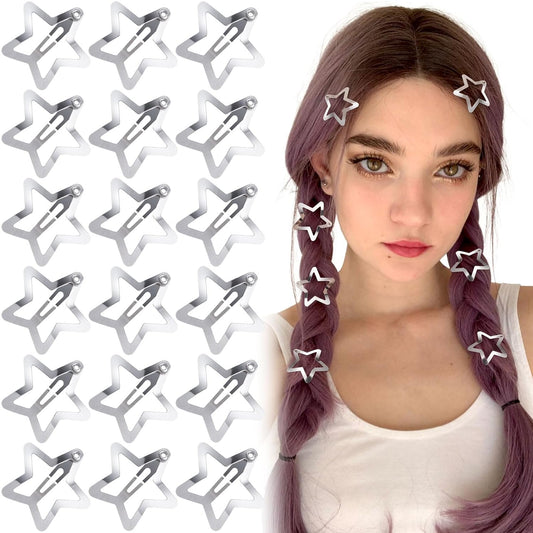 Joez Wonderful 20 Pcs Silver Star Hair Clips, Metal Hair Snap Clips for Women and Girls, Non-Slip Fashion Hair Accessories