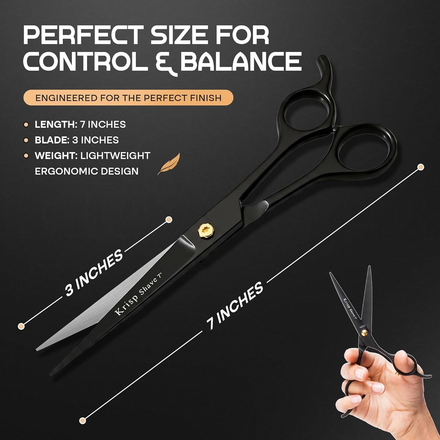 Professional Hair Cutting Scissors - Krisp Shave Japanese Stainless Steel Salon Barber Scissor (7 Inch) - Shears for Men's Beard Mustache Women Kids Pets Haircut All Purpose Shear, KSP-786