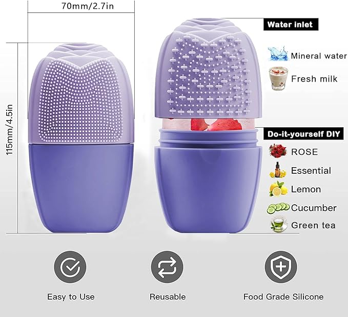 KOGITI Ice Rollers & Mold - Face & Eye Puffiness Relief Massage, Ice Facial Cube (Brush-Purple)