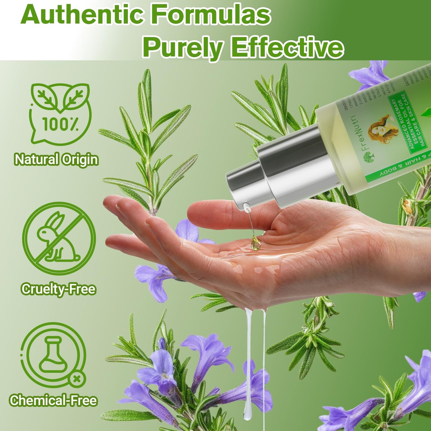 Rosemary Oil for Hair Growth (2 x 60ML), Organic Pure Rosemary Essential Oil for Hair & Scalp, Leak-Proof Bottle with Precision Press Dispenser, Multi-Purpose for Hair, Skin & Aromatherapy