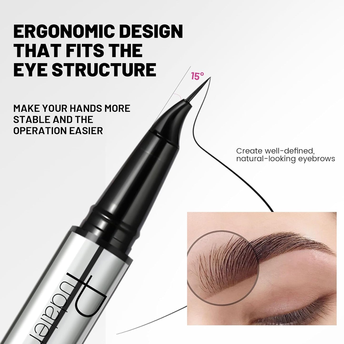 Pudaier 2 Pack 2 Fine Tip Eyebrow Pen, Waterproof Filling Faux Brow Makeup Pencils for Women with Precise Curved Brush-Tip to Fast Create Natural Hair-Like Brows, Last All-Day (Cool Brown)
