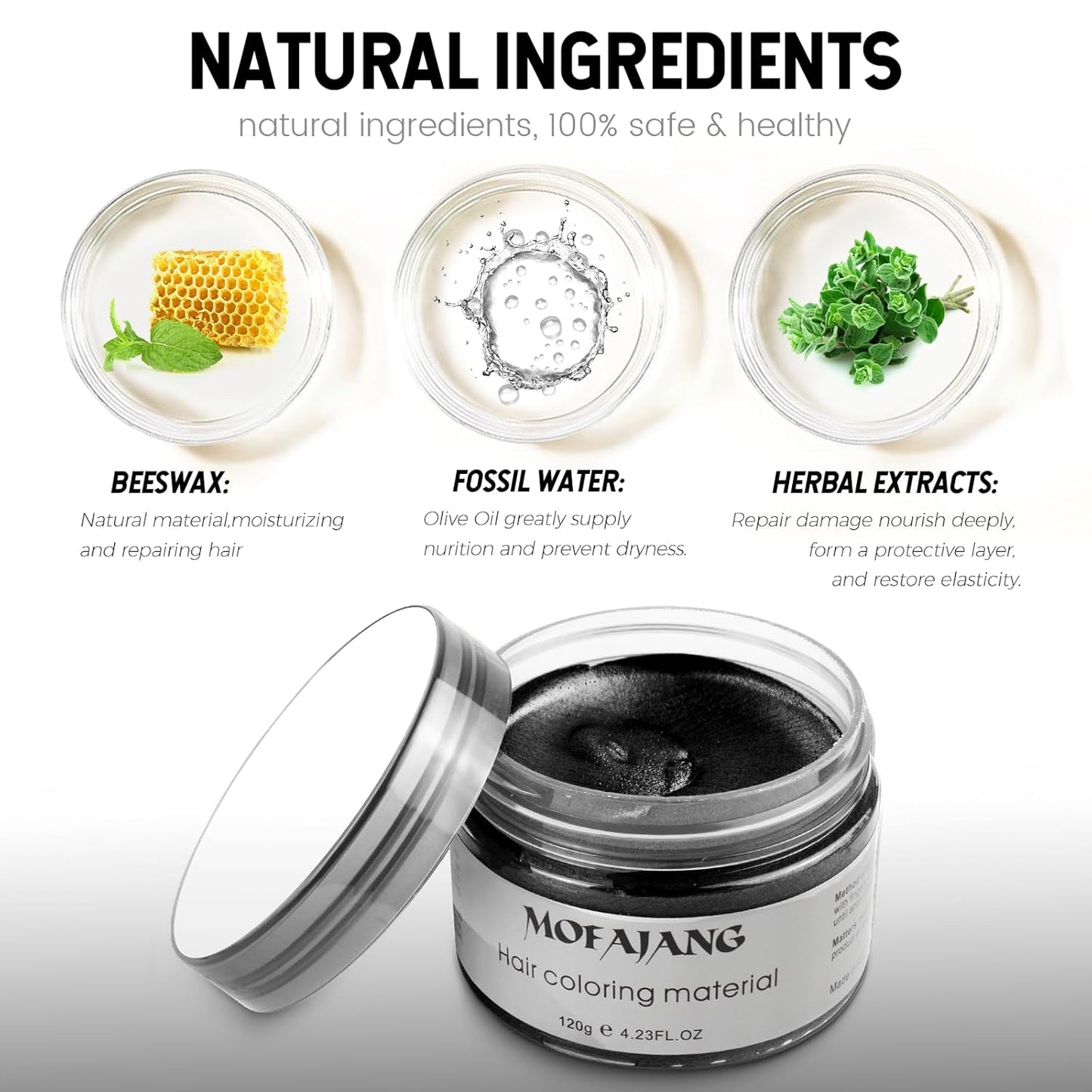 Black Temporary Hair Dye Wax Natural Instant Hair Color Wax Pomades 4.23 oz, Hair Styling Clay for Party, Festival, Halloween, Christmas